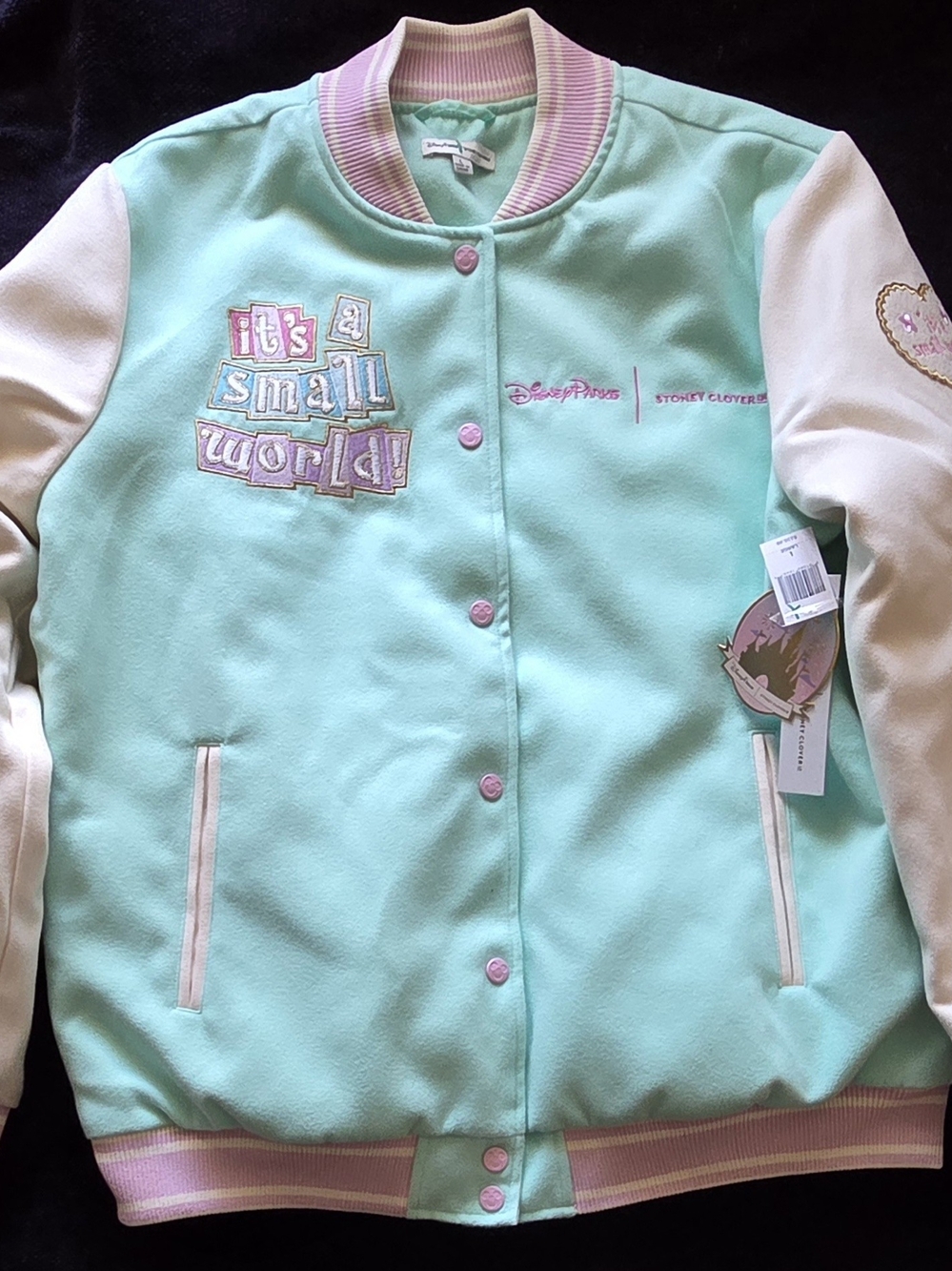 Large Disney Parks Stoney Clover Lane "It's a Small World" Varsity Jacket
